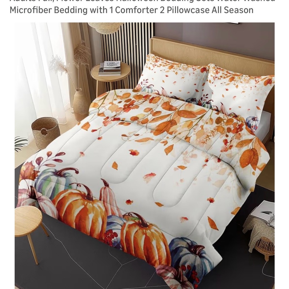 Fall Pumpkin Comforter Set Full Microfiber w/ 1 Comforter 2 Pillowcases 80X90”